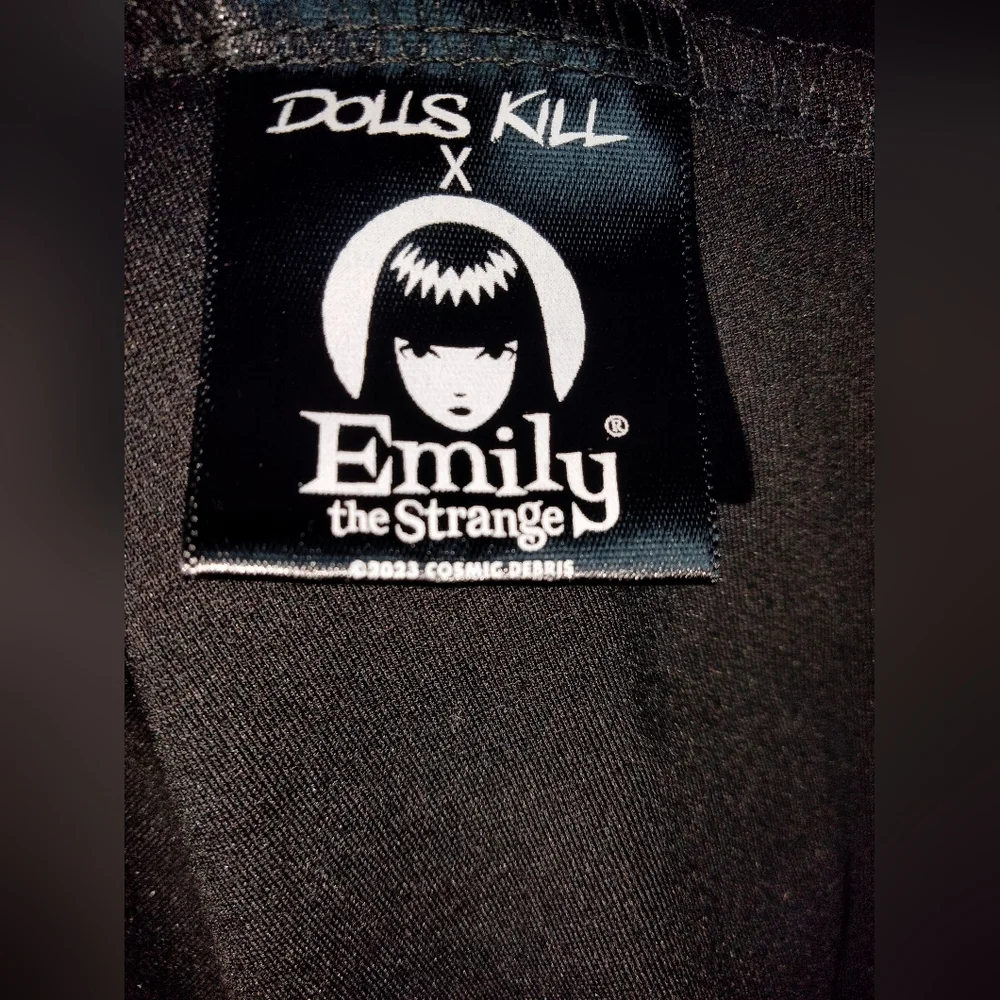 Dolls Kill x Emily (Size 2X) Black Cat Face Sheer Thumbhole Cuff LS Mini Dress - Picture 7 of 16